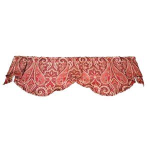 Curtain Valance Scalloped Pinched Paisley Red Orange Floral Abstract 54x18
